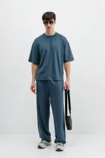 Modal Karışımlı Oversize Tişört İndigo