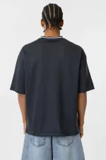 Oversize V Yaka Forma Tişört Füme