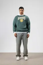 Oversize Baskılı Kapüşonlu Sweatshirt Nefti