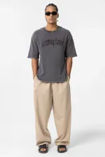 Yıkamalı Oversize Baskılı Tişört Siyah