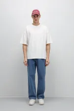 Basic Oversize Bisiklet Yaka Tişört Ekru