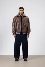 Veste oversize basique en similicuir marron