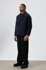 Veste courte oversize croisée en cachemire, bleu marine