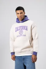 Çift Renk Baskılı Oversize Sweatshirt Taş