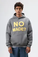 Sweat à capuche imprimé oversize, gris foncé