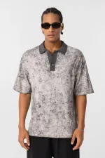 Yıkamalı Oversize Polo Yaka Tişört Siyah