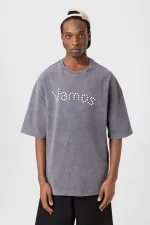 T-shirt oversize délavé à boutons, gris fumé