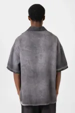 Yıkamalı Kısa Kollu Oversize Gömlek Siyah