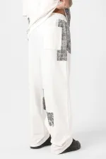 Etnik Desenli Oversize Eşofman Takım Ekru