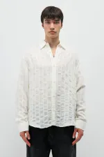 Çizgili Oversize Gömlek Ekru