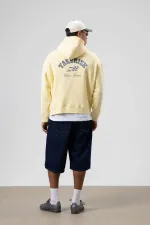 Sweat à capuche jaune oversize délavé à coupe carrée