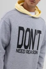 Çift Renk Baskılı Oversize Sweatshirt Gri Melanj