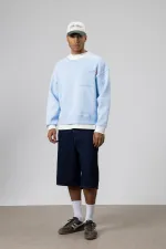 Bisiklet Yaka Cep Detaylı Oversize Sweatshirt Bebe Mavi