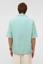Basic Oversize Short-Sleeved Modal Shirt Turquoise
