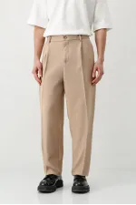 Baggy Fit Pleated Trousers Beige