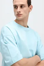 T-shirt basique oversize à col rond bleu clair