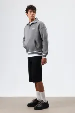 Sweat-shirt oversize à col polo, gris foncé
