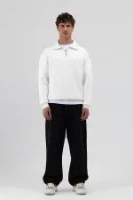 Oversize Zip-Up Stand-Up Collar Sweatshirt, Ecru