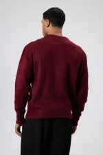 Oversize Yumuşak Dokulu Bisiklet Yaka Kazak Bordo