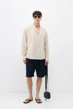 Chemise basique oversize en coton et lin beige