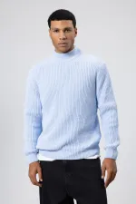 Oversize Triko Boğazlı Kazak Bebe Mavi