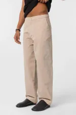 Yıkamalı Gabardin Baggy Pantolon Bej