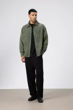 Oversize Dokulu Gömlek Haki