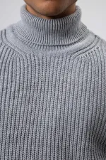 Oversize Triko Boğazlı Kazak Gri Melanj