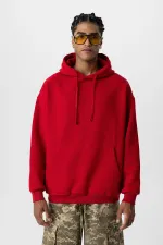 Sweat à capuche oversize basique avec poche, rouge