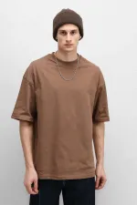 T-shirt basique oversize à col rond, marron