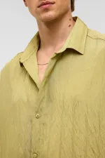 Oversize Striped Short-Sleeved Modal Fabric Shirt, Green