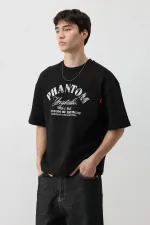 Kısa Kollu Boxy Fit Baskılı Tişört Siyah