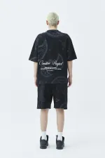 Oversize Desenli Şort Tişört Takım Siyah