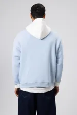 Çift Renk Baskılı Oversize Sweatshirt Bebe Mavi