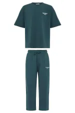 Care About Printed Oversize Tracksuit Set - Black Petrol