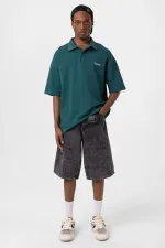 T-shirt oversize à col polo, couleur pétrole