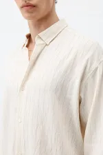 Çizgili Oversize Gömlek Krem