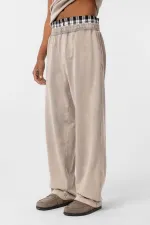 Washed Waist Detail Baggy Sweatpants with Stone