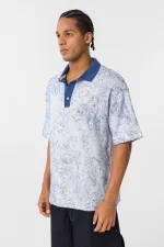 Yıkamalı Oversize Polo Yaka Tişört İndigo