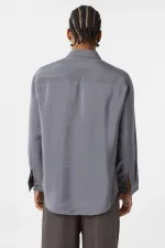 Oversize Modal Kumaş Gömlek Gri