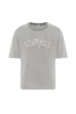 Yıkamalı Oversize Baskılı Tişört Taş