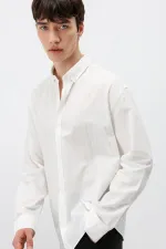 Basic Oversize Pamuk  Keten Gömlek Ekru