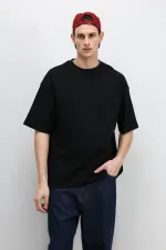 Basic Oversize Bisiklet Yaka Tişört Siyah