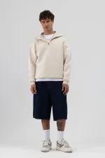 Basic Zip-Up Stand-Up Collar Sweatshirt Stone