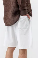 Oversize Keten Şort Ekru