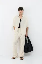 Ensemble en mousseline de lin coupe décontractée, naturel