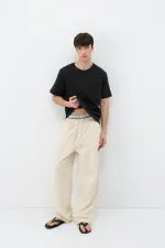 Bel Lastikli Baggy Fit Keten Pantolon Naturel