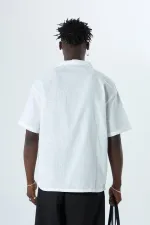 Nakış Detaylı Oversize Keten Gömlek Ekru