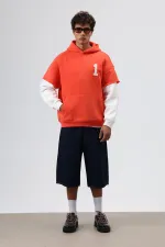 Sweat à capuche oversize avec détails aux manches, orange