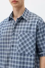 Chemise oversize à manches courtes à carreaux, bleue